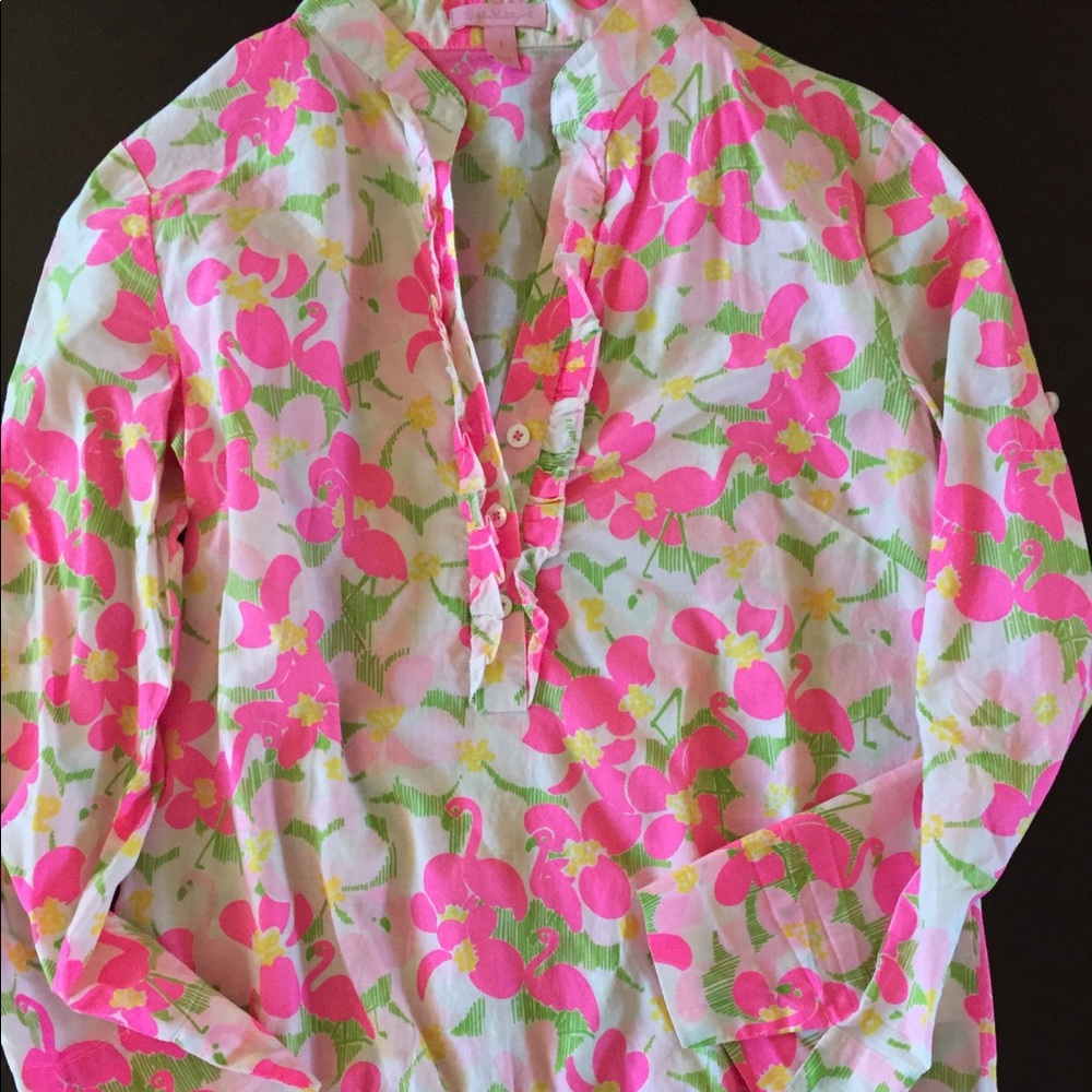 Lilly Pulitzer Floral Flamingo Tunic Sz 2